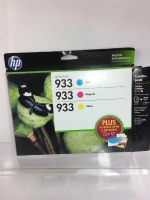 HP 933 Cyan, Magenta & Yellow Original Ink 3 Cartridges Combo Pack 5x7 Sheets
