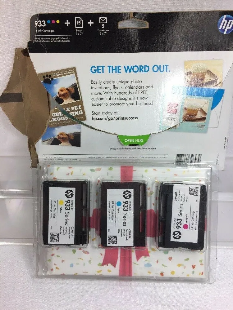 HP 933 Cyan, Magenta & Yellow Original Ink 3 Cartridges Combo Pack 5x7 Sheets