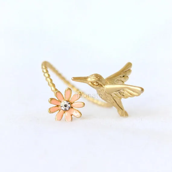 Hummingbird and flower Ring