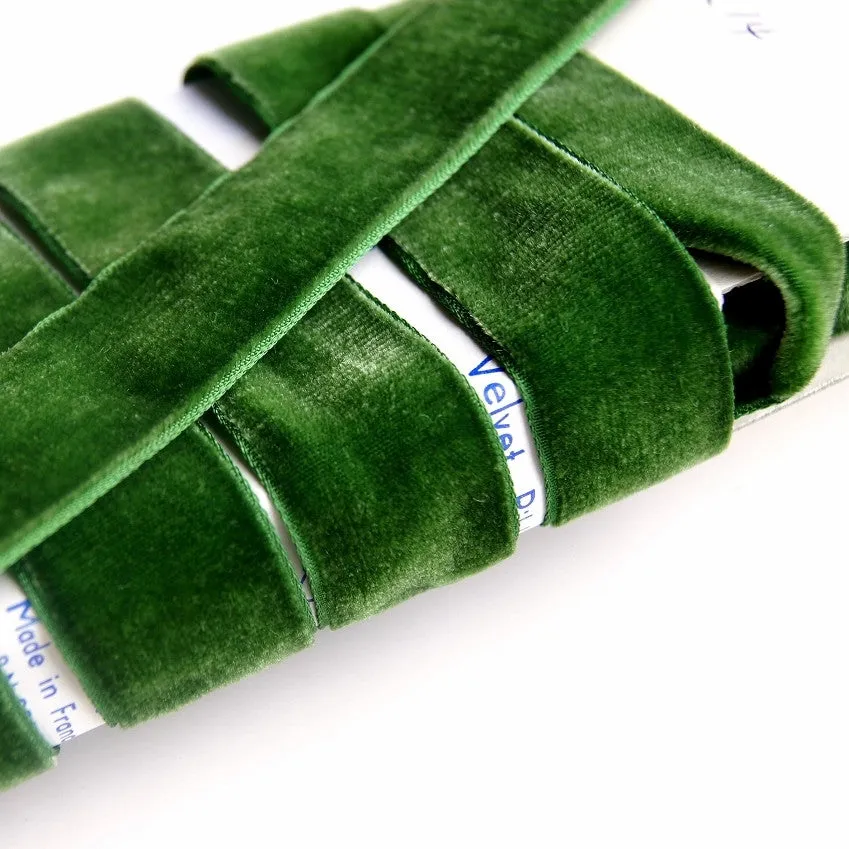 Hunter Green Velvet Ribbon Vintage from France 24mm
