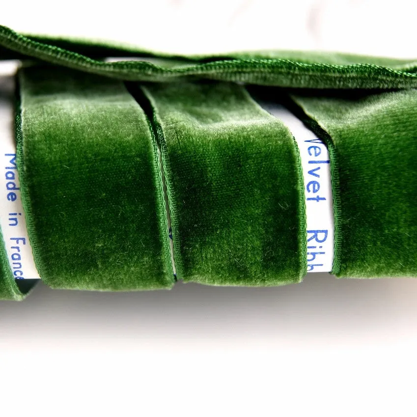 Hunter Green Velvet Ribbon Vintage from France 24mm