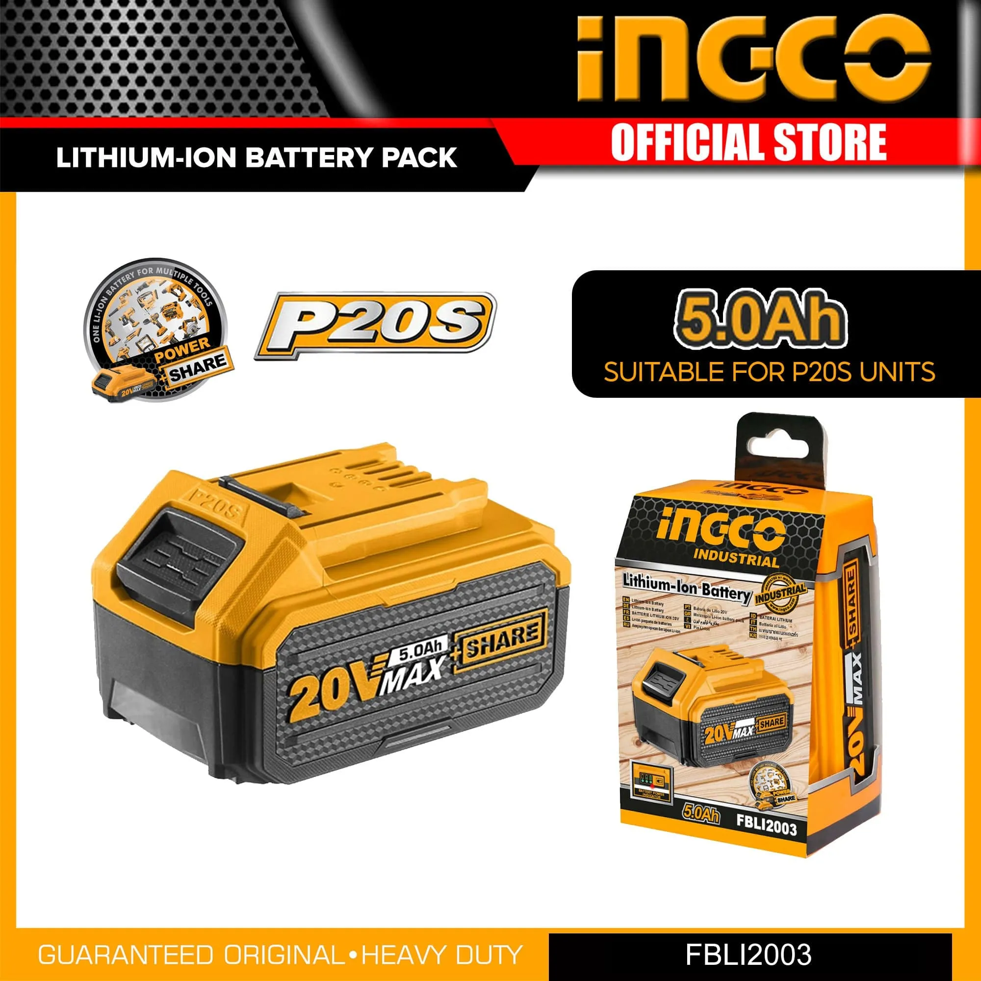 Ingco 20V 5.0Ah Lithium-Ion Battery Pack - FBLI20031