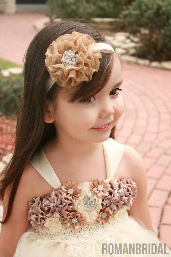 Ivory Tulle Lace Flower Girl Dresses With Satin Flowers, Lovely Cute Tutu Dresses, FG019
