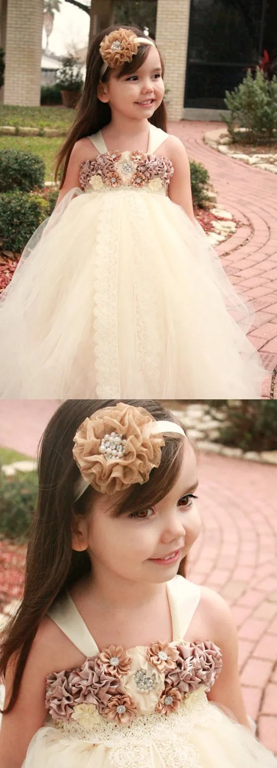 Ivory Tulle Lace Flower Girl Dresses With Satin Flowers, Lovely Cute Tutu Dresses, FGY0144