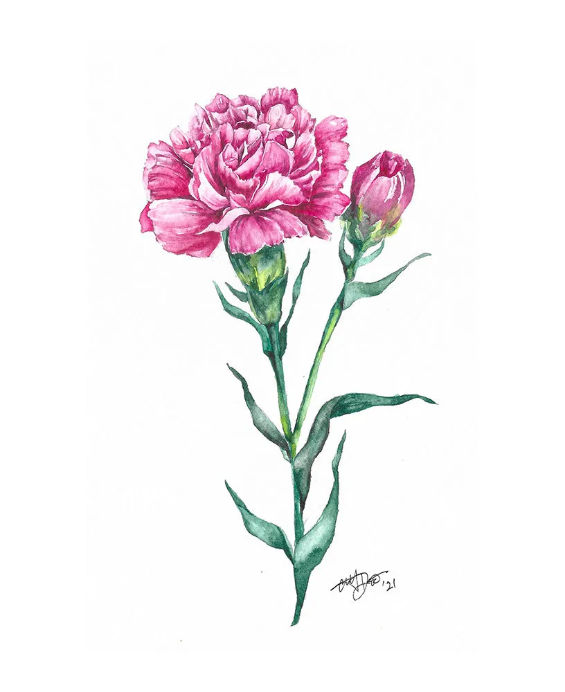 January - Carnation Birth Flower Pendant Necklace