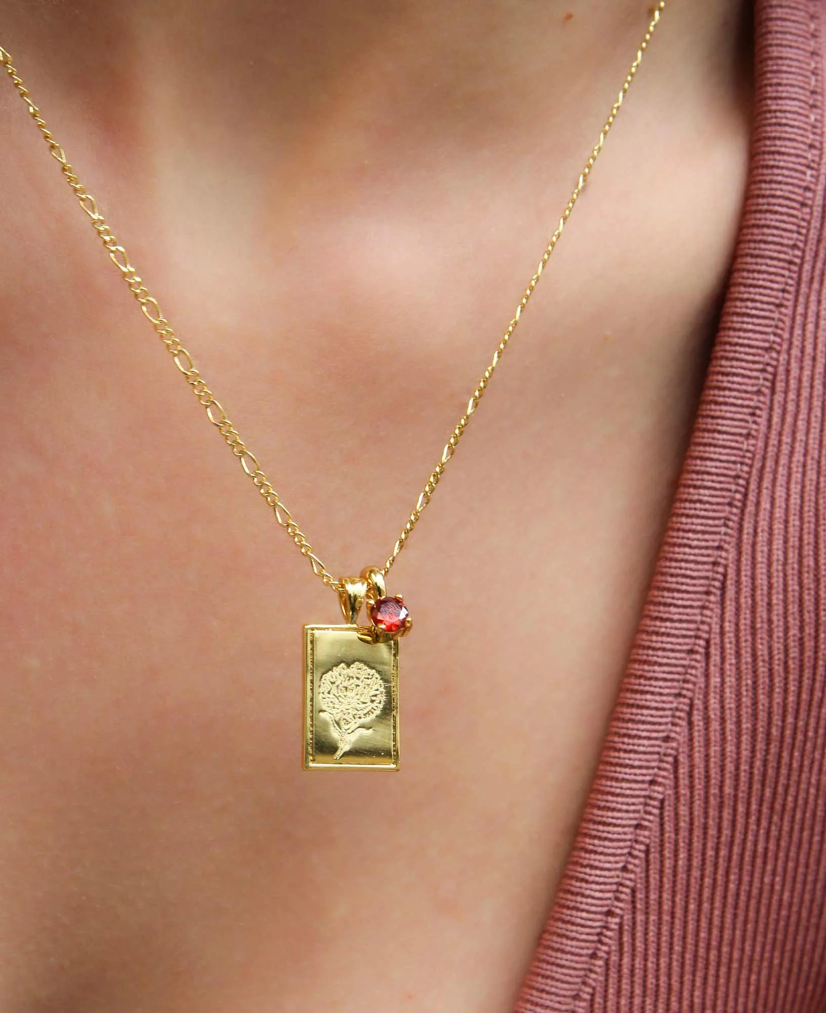 January - Carnation Birth Flower Pendant Necklace
