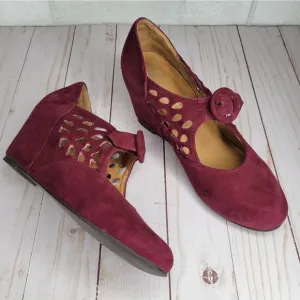 Jeffrey Campbell Burgundy Maroon Suede Mary Jane Wedge Heels