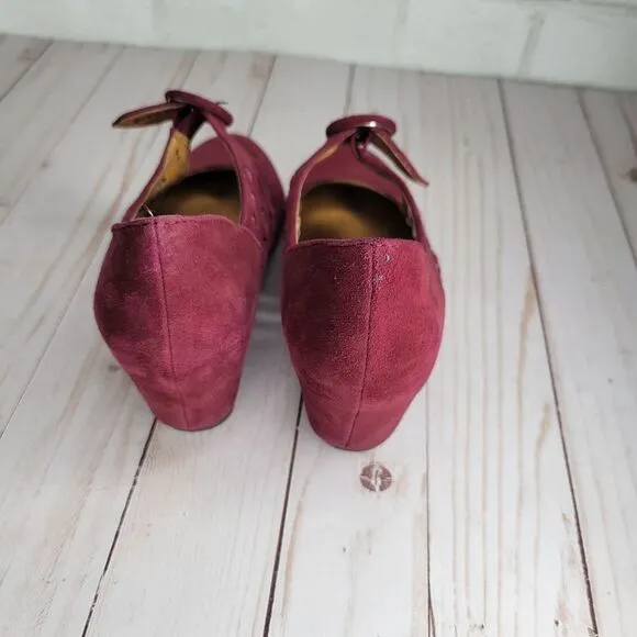 Jeffrey Campbell Burgundy Maroon Suede Mary Jane Wedge Heels