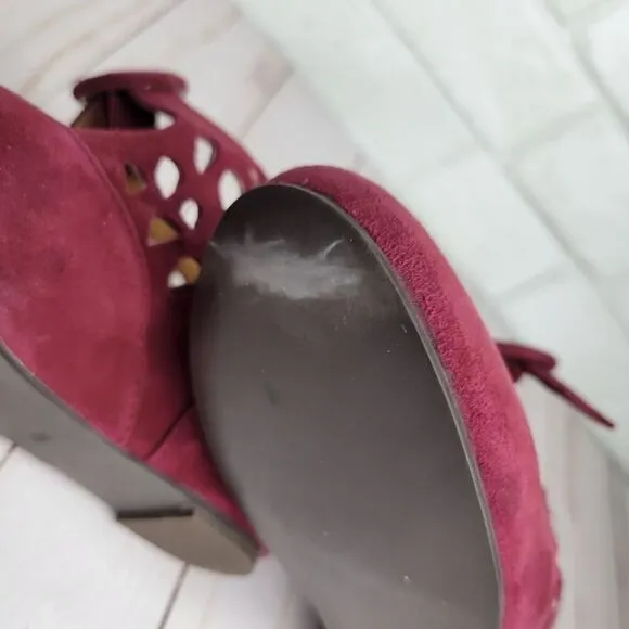Jeffrey Campbell Burgundy Maroon Suede Mary Jane Wedge Heels
