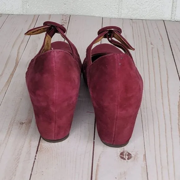 Jeffrey Campbell Burgundy Maroon Suede Mary Jane Wedge Heels