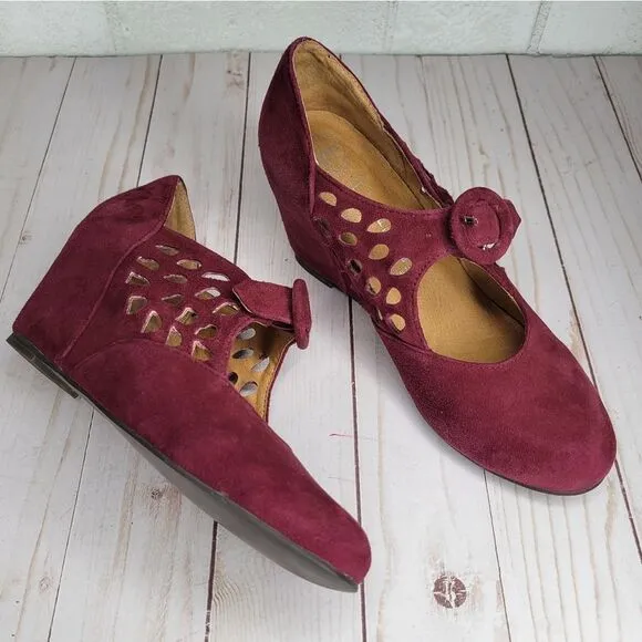 Jeffrey Campbell Burgundy Maroon Suede Mary Jane Wedge Heels