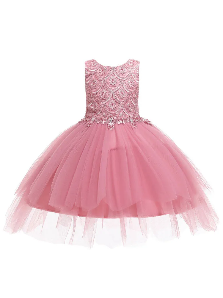 Jewel Neck Sleeveless Bows Formal Kids Pageant flower girl dresses