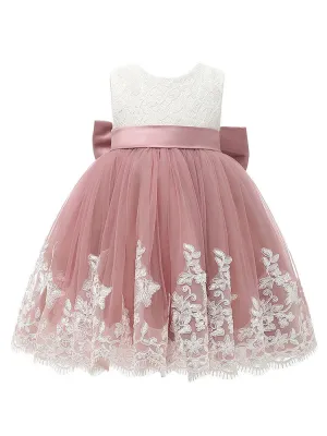 Jewel Neck Sleeveless Bows Kids Social Party Dresses