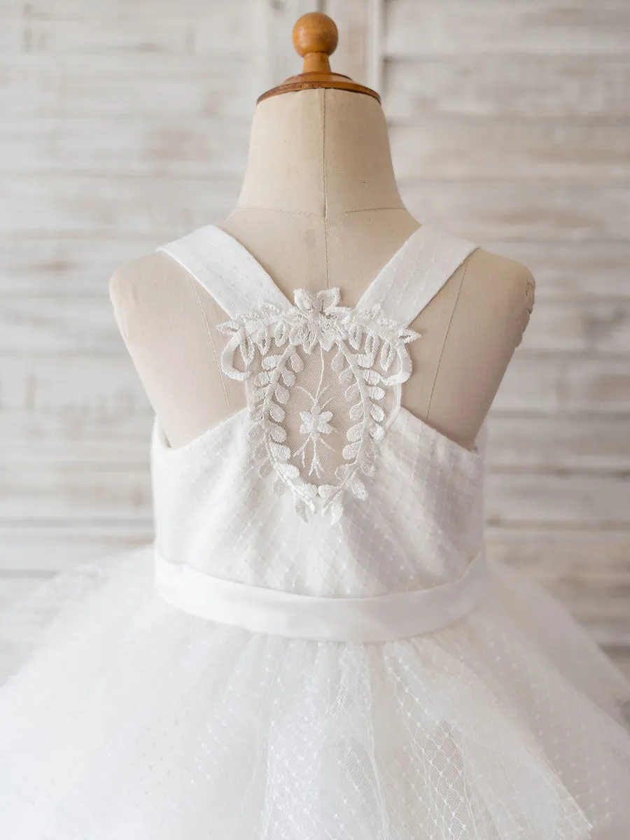 Jewel Neck Sleeveless Tulle Bows Kids Social Party Dresses