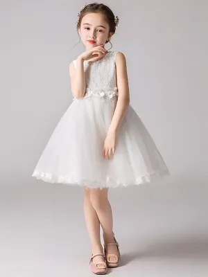 Jewel Neck Tulle Knee-length Princess Flowers Formal Kids Pageant flower girl dresses
