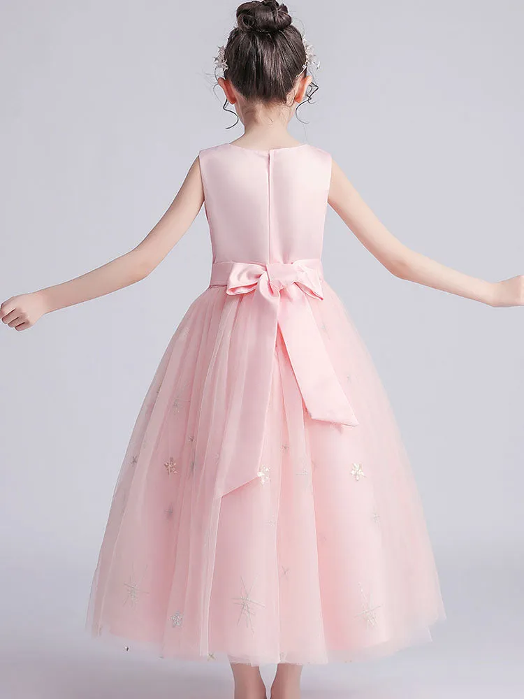 Jewel Neck Tulle Sleeveless Ankle-Length Princess Kids Party Dresses