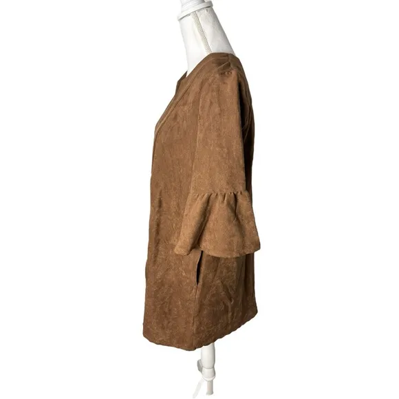 Jude Connally Kerry Faux Suede Dress 3/4 Flounce Sleeve Shift Brown XS NWT