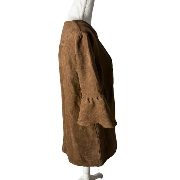 Jude Connally Kerry Faux Suede Dress 3/4 Flounce Sleeve Shift Brown XS NWT