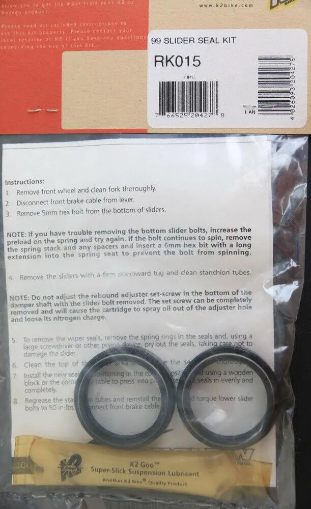 K2 NOLEEN Pro-Flex RK015 Slider Fork Seal Rebuild Kit