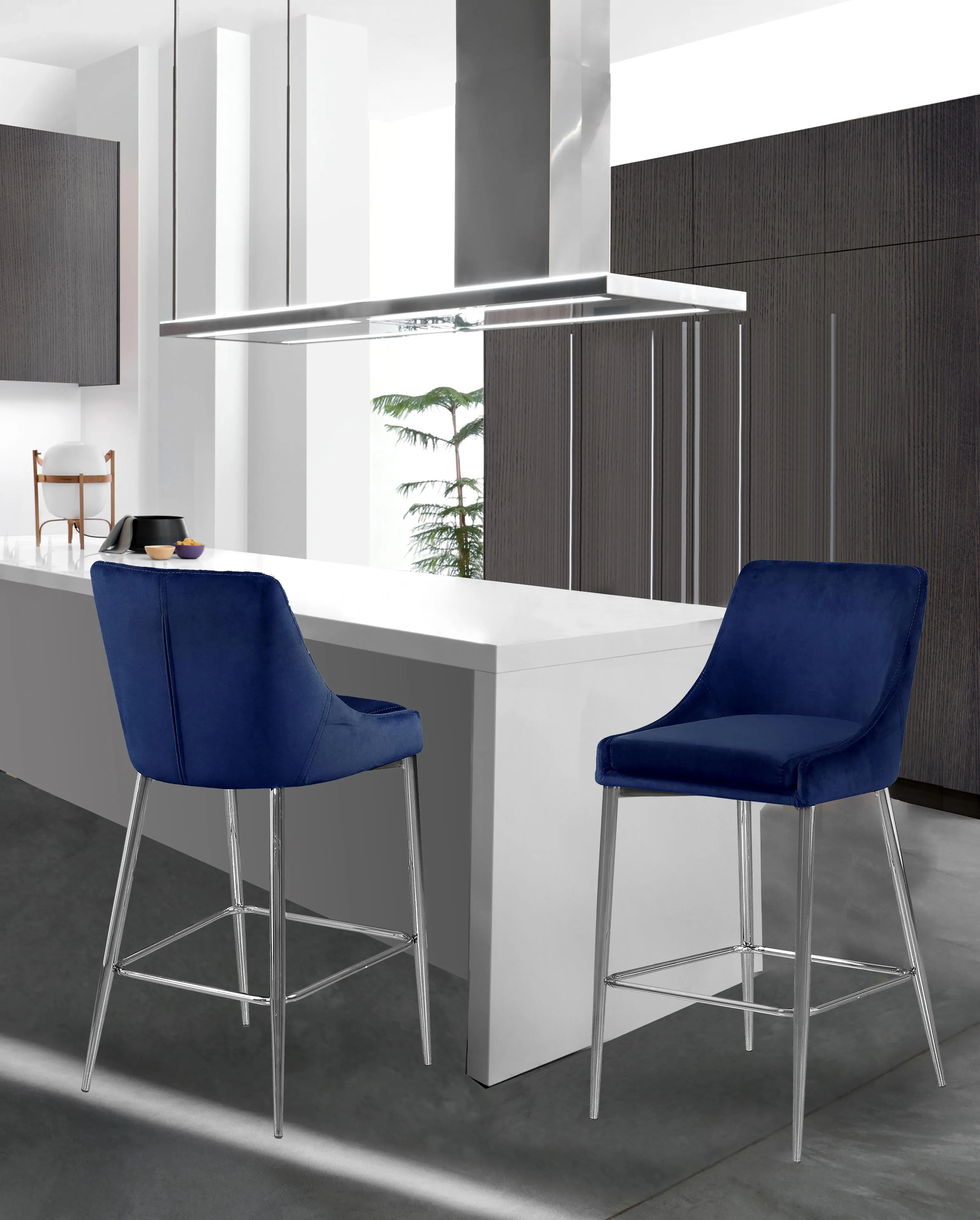 Karina Navy Velvet Stool