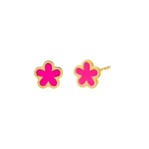 Kids Enamel Colored Bezel Flower Stud Earring 14K