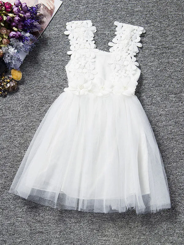 Kids Tutu Lace Applique Peach Beading Short Dinner Party Dresses