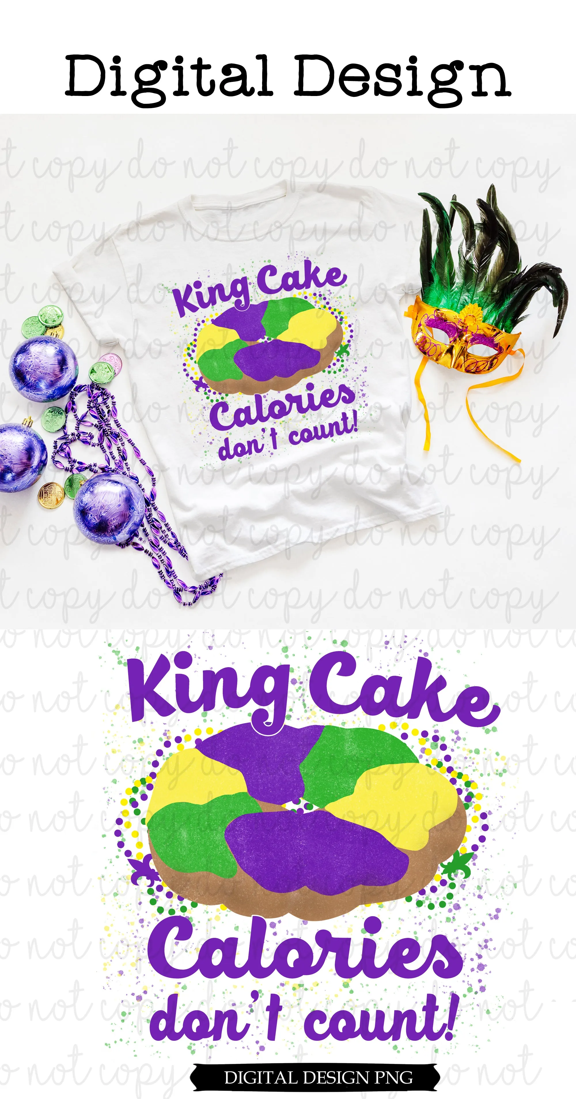 King Cake Calories Don't Count Mardi Gras Digital Download