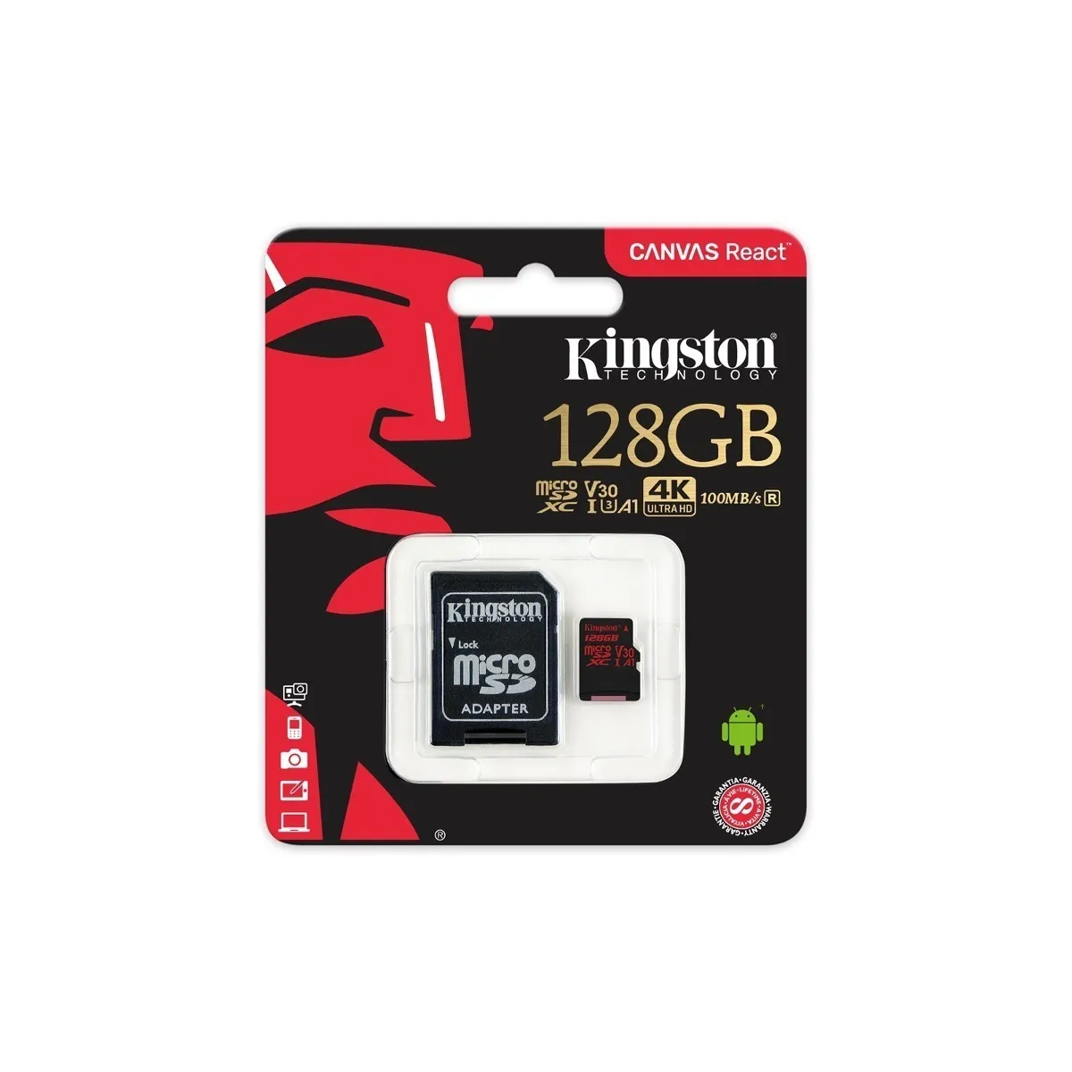 Kingston Sdcr/128 Gb Memoria Micro Sdhc100 R 80 W Clase 10 V30 128 Gb