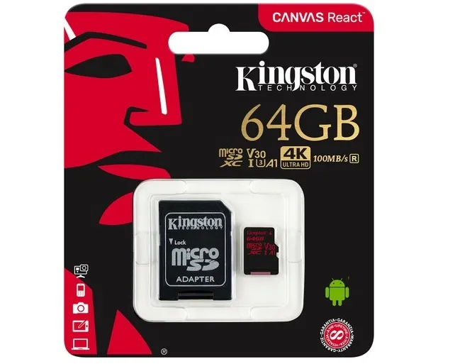 Kingston Sdcr/64 Gb Memoria Micro Sdhc100 R 80 W Clase10 V30 64 Gb
