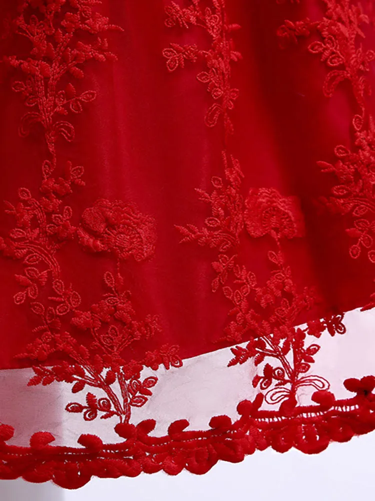 Lace Bow A-line Kids Short Formal Party Dress