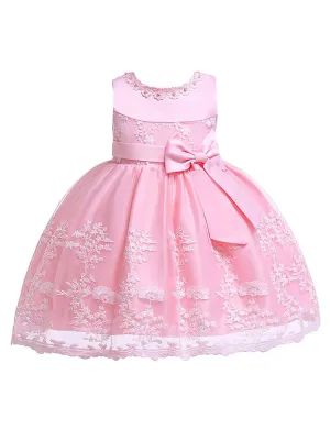 Lace Bow A-line Kids Short Formal Party Dress