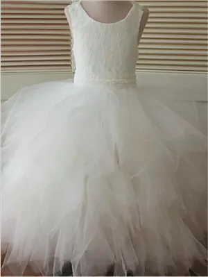 Lace Organza Sleeveless Flower Girl Dresses Floor Length Ball Gown With Bowknot