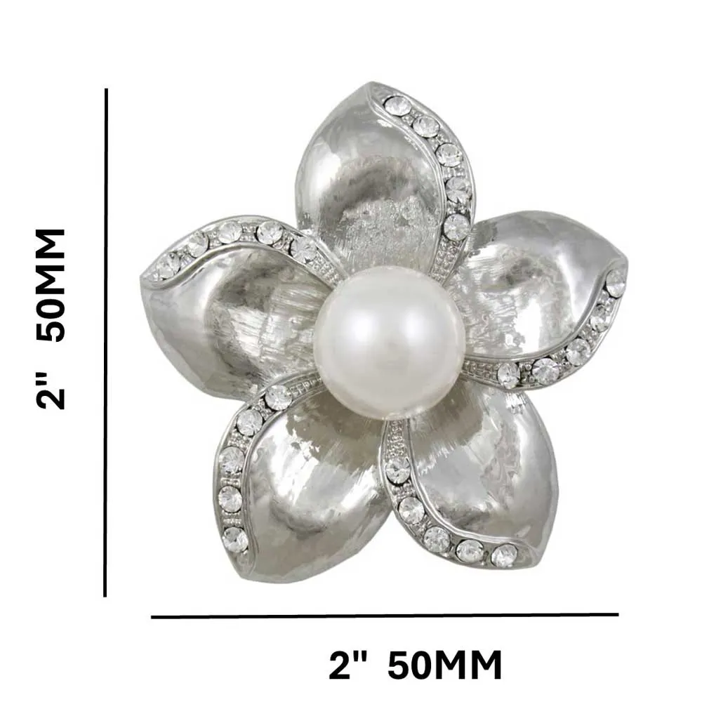 Large White Pearl Brooch Pin with Crystal Flower- PRP619