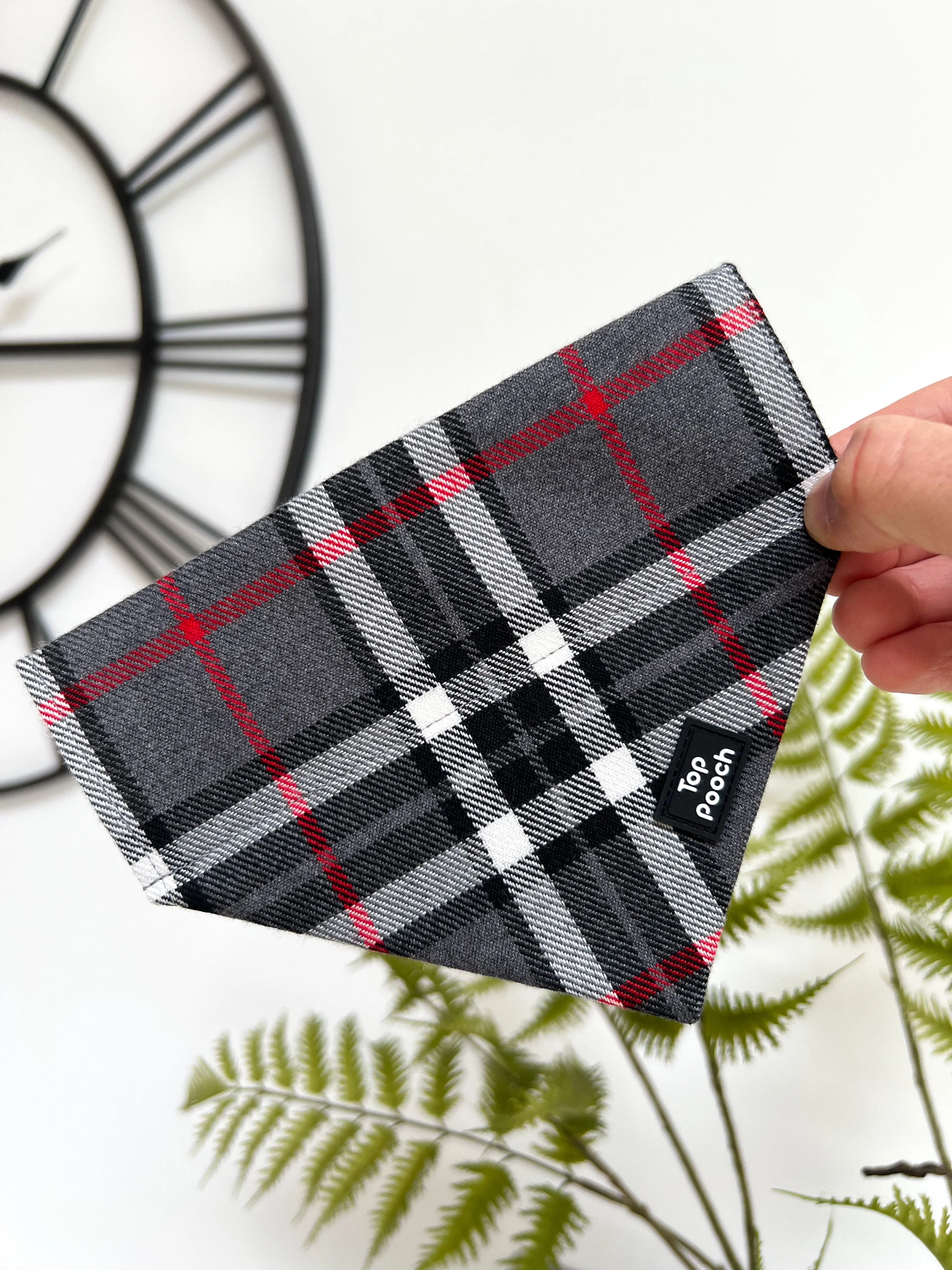 Light Grey   Red Stripe Dog Bandana