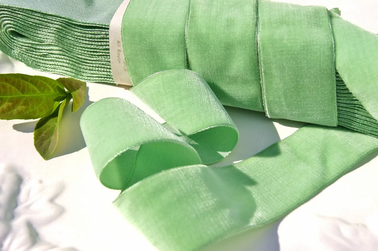 Light Lime Velvet Ribbon Vintage from France 36mm