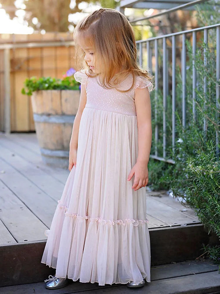 Light Pink Jewel Neck Sleeveless Ankle-Length A-Line Lace Kids Party Dresses