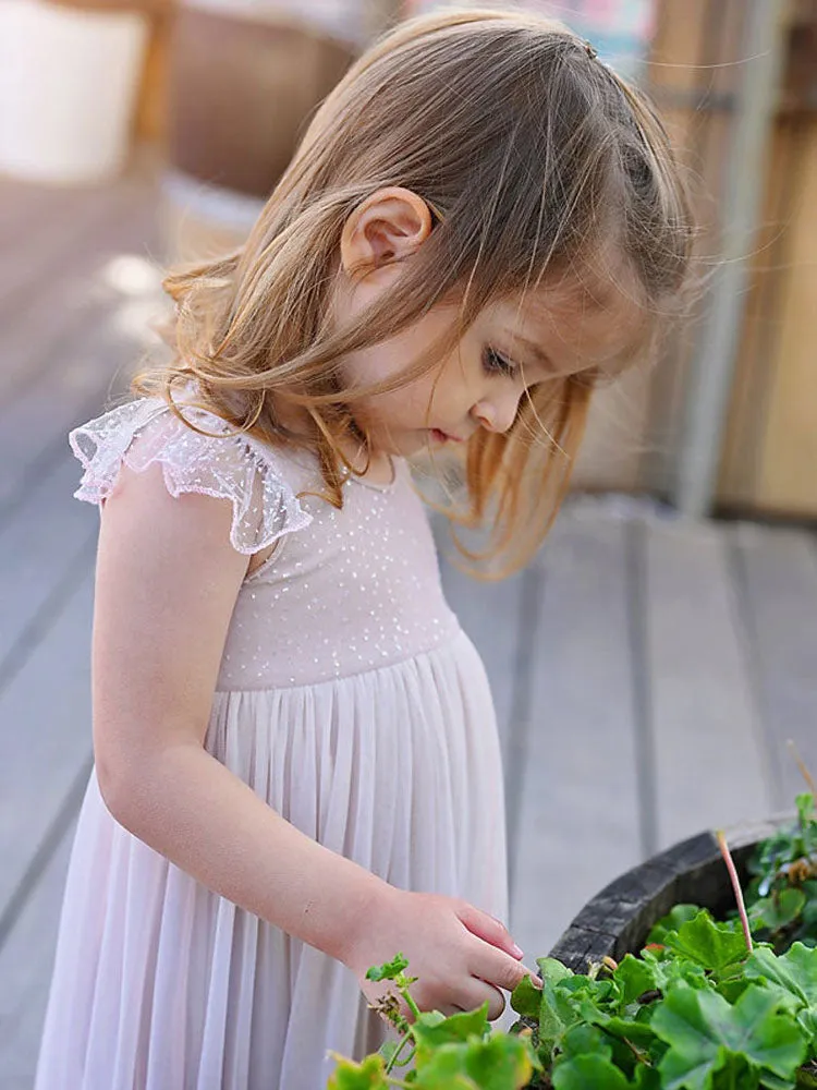 Light Pink Jewel Neck Sleeveless Ankle-Length A-Line Lace Kids Party Dresses
