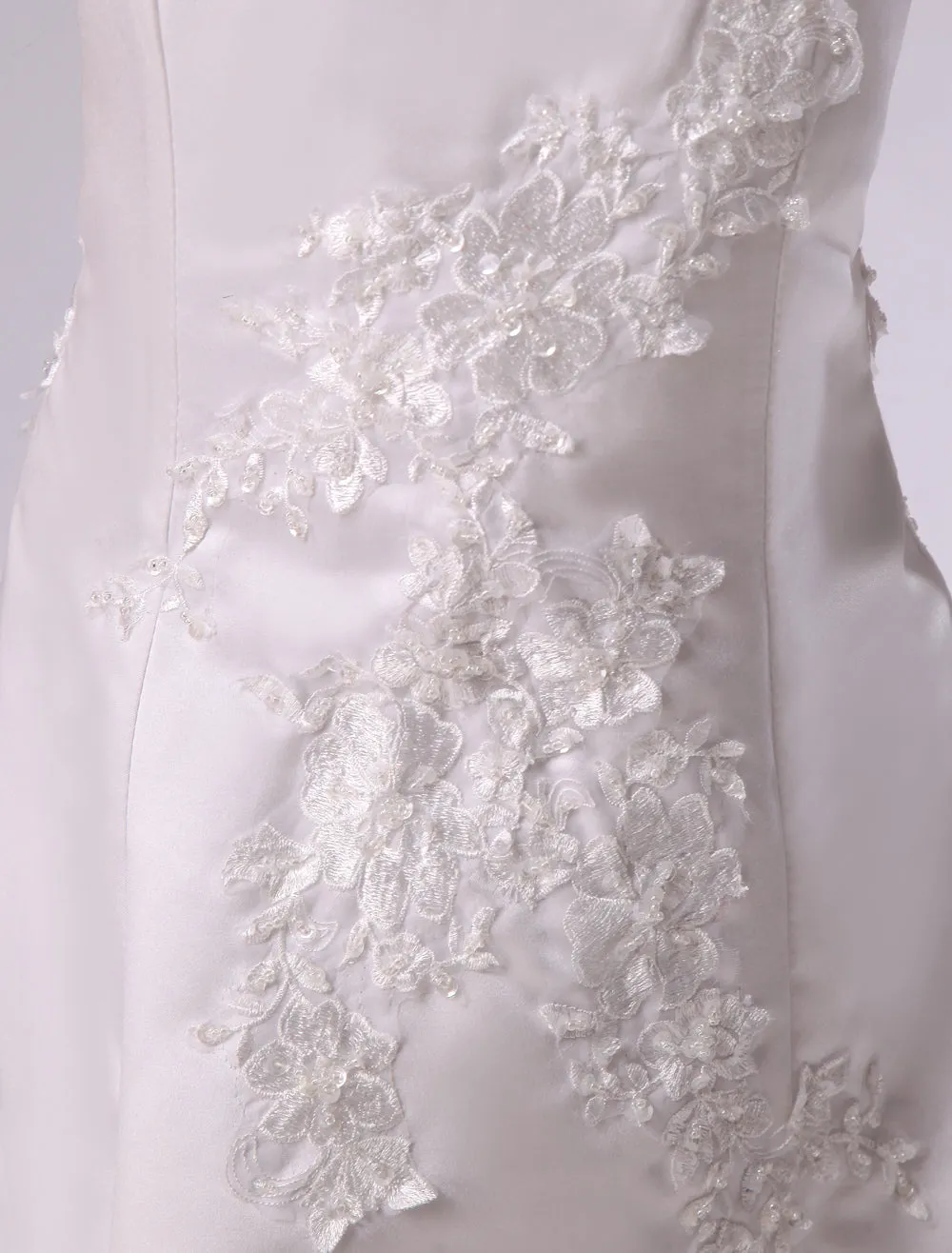 Long Backless Applique Satin White flower girl dress