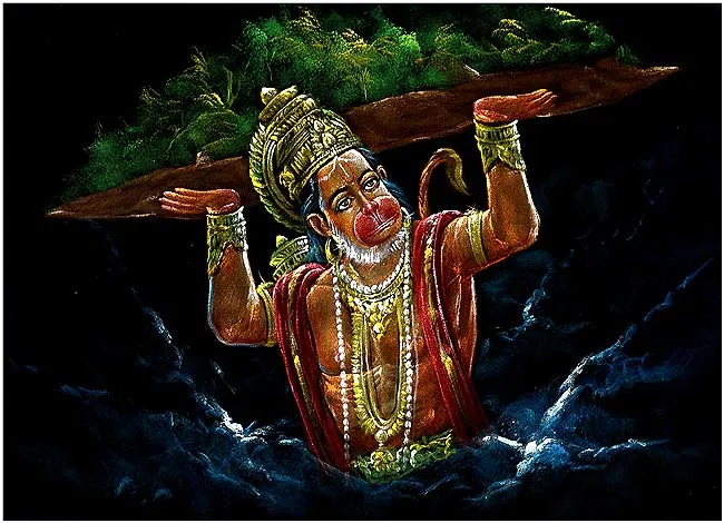 Lord Hanuman Carrying Sanjivani Hill - Velvet Painting