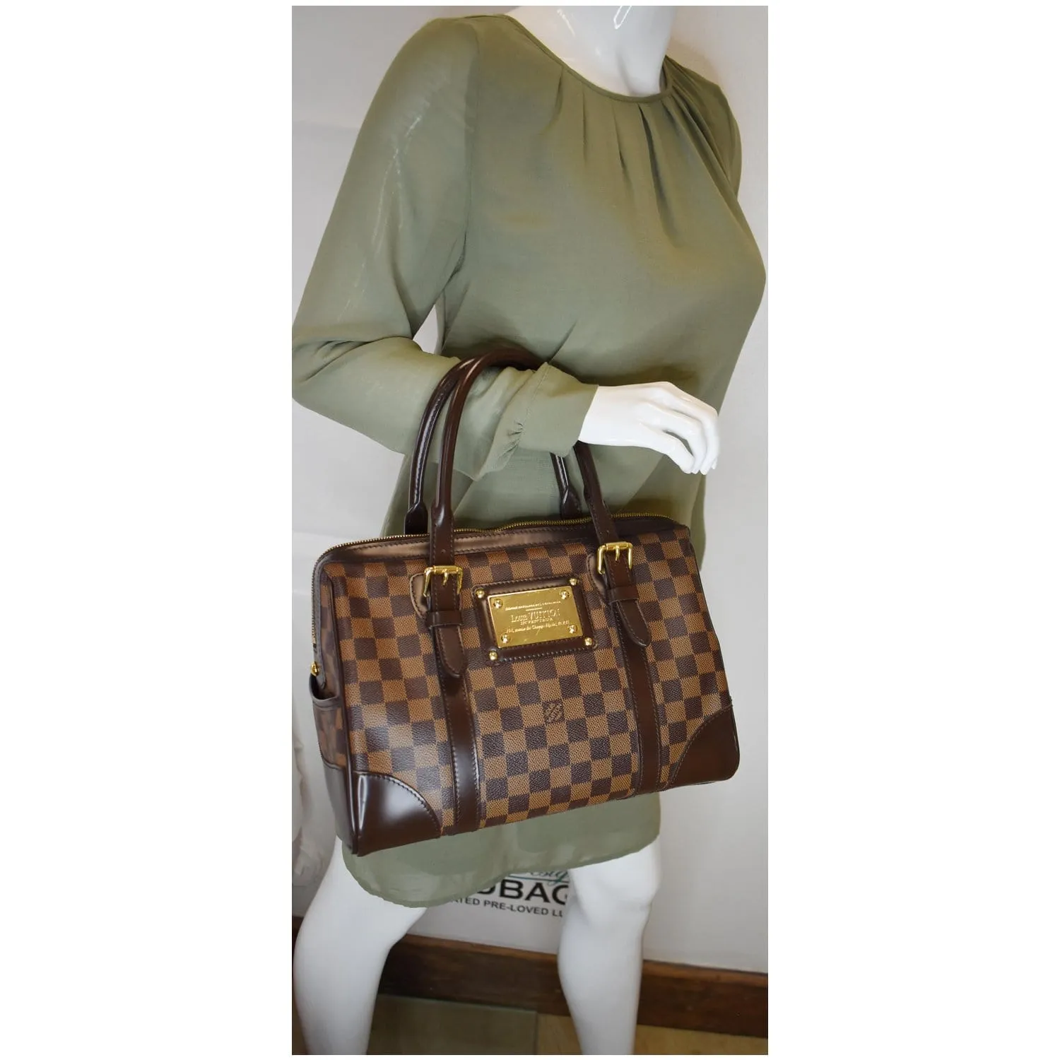 LOUIS VUITTON Berkeley Damier Ebene Satchel Bag Brown