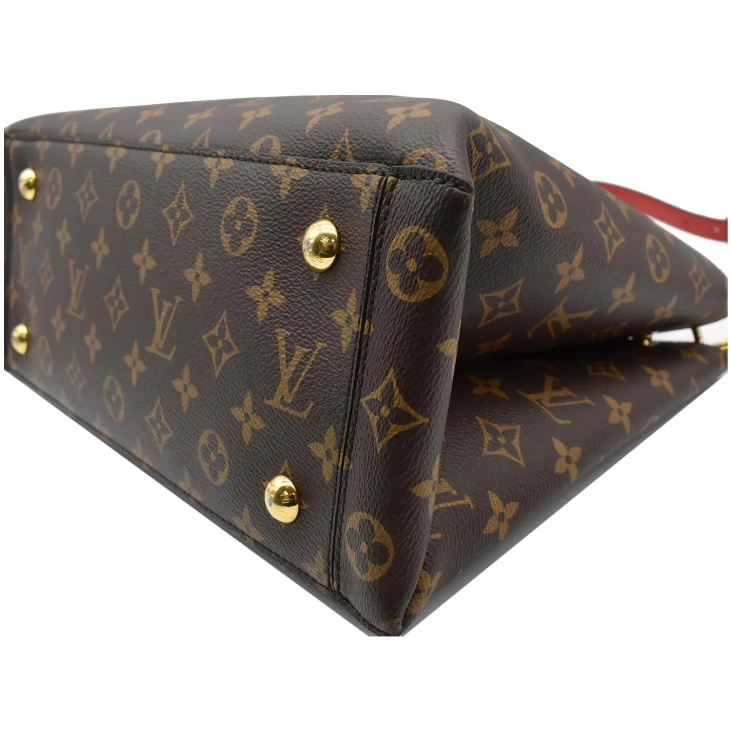LOUIS VUITTON Flower Monogram Canvas Tote Shoulder Bag Red