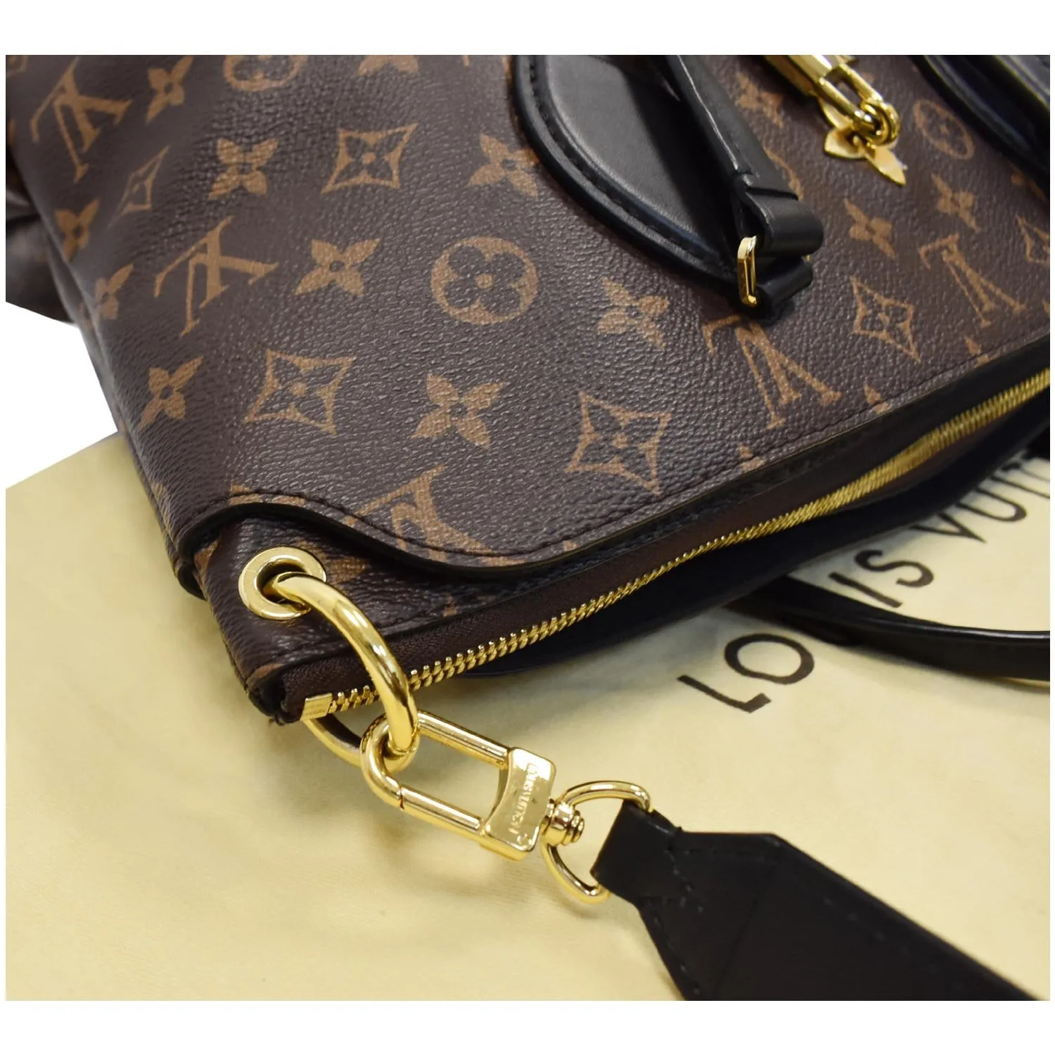LOUIS VUITTON Flower Zipped MM Monogram Canvas Tote Bag Noir