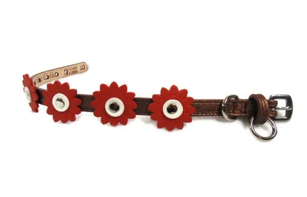 Maci Leather Flower Dog Collar with Nickel Stud Center