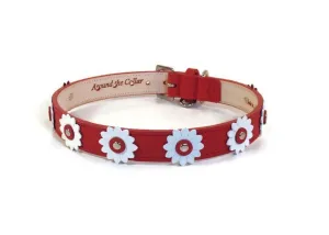 Maci Leather Flower Dog Collar with Nickel Stud Center
