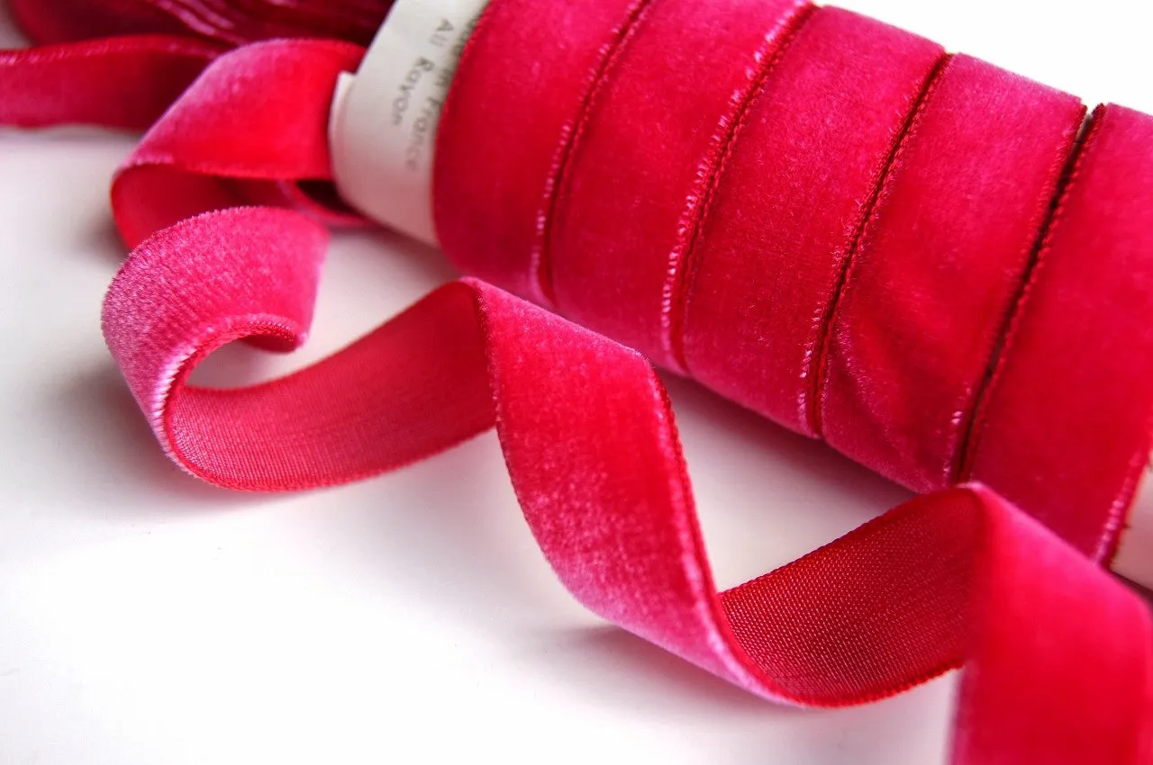 Magenta Red Velvet Ribbon Vintage from France 16mm
