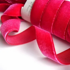 Magenta Red Velvet Ribbon Vintage from France 16mm