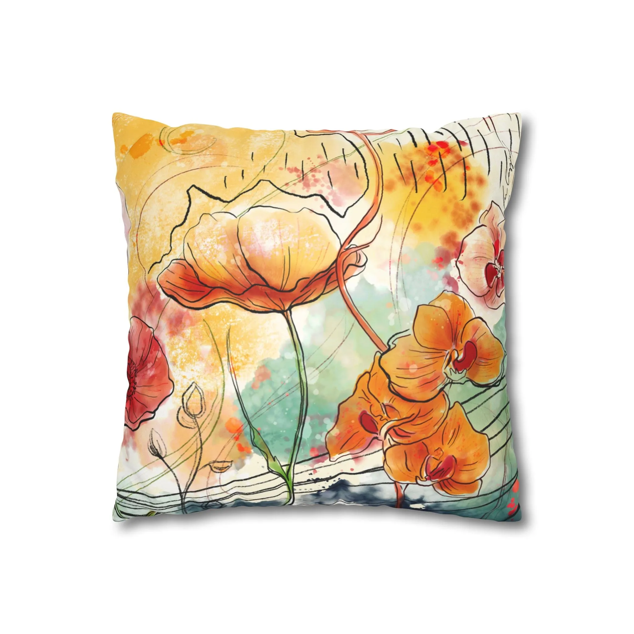 Magic Garden Faux Suede Square Pillow Case