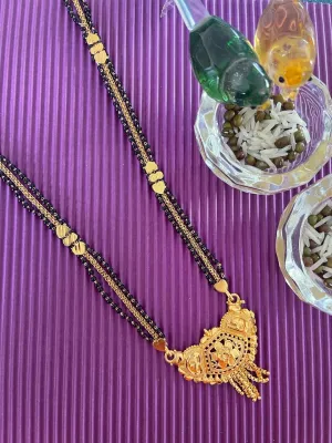Maharashtrian Long Mangalsutra Designs Simple Gold Pendant Layered Black Beads Chain