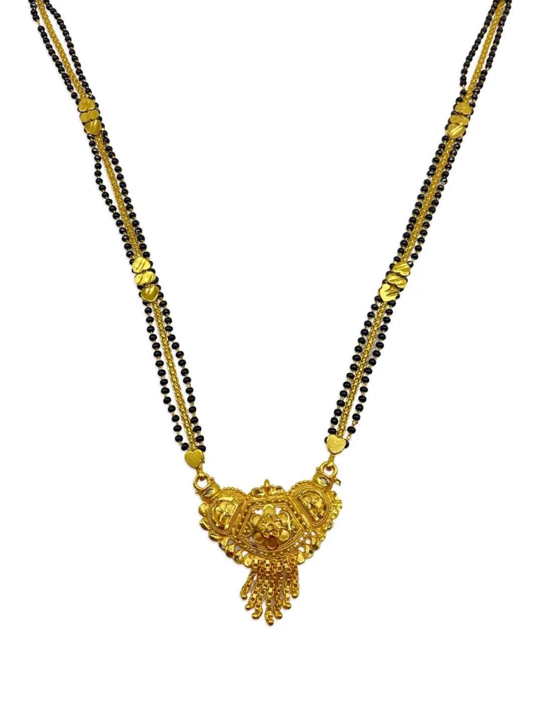 Maharashtrian Long Mangalsutra Designs Simple Gold Pendant Layered Black Beads Chain