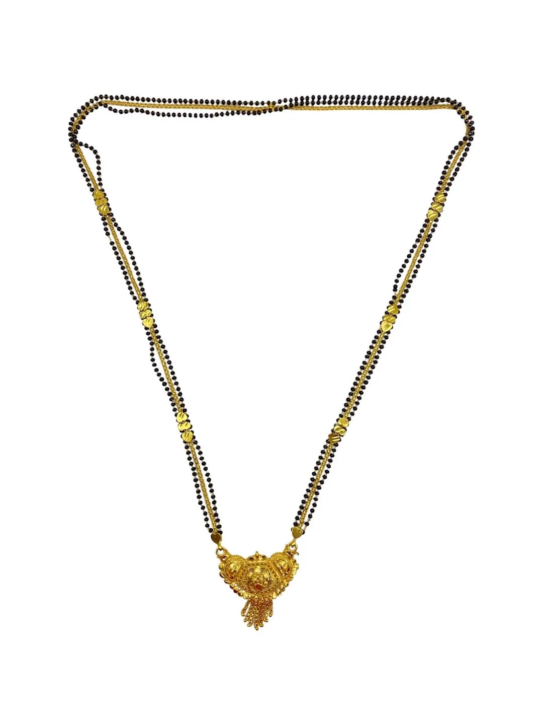 Maharashtrian Long Mangalsutra Designs Simple Gold Pendant Layered Black Beads Chain